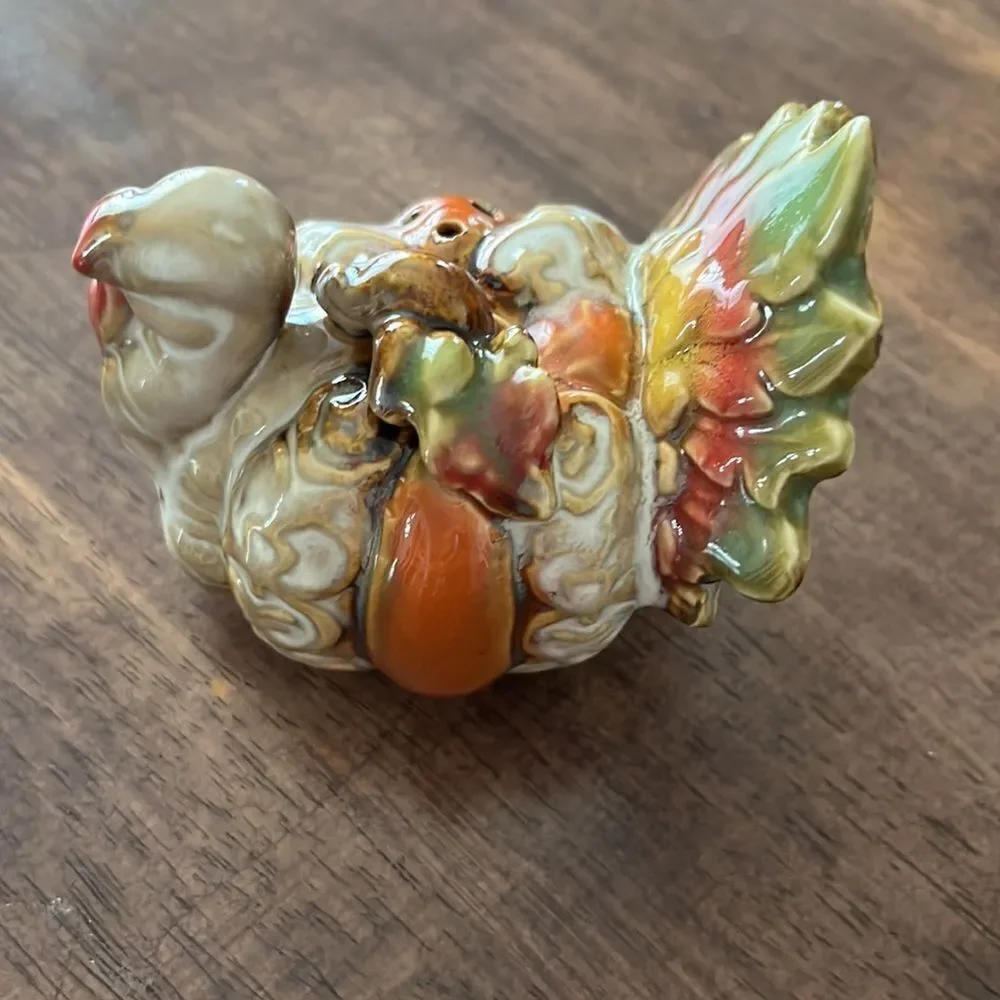 Set of 2 Turkey/1 Pumpkin Interchangeable Salt & Pepper Ceramic Painted Shakers